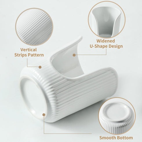 3-4oz Countertops Dobbyby Ceramic Bathroom Cup Dispenser with Stylish Vertical Stripes - Disposable Mouthwash Cup