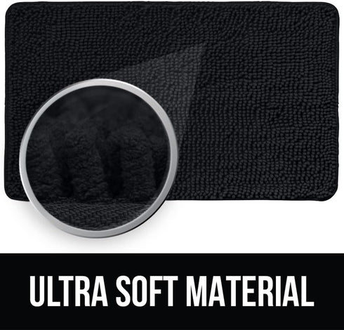 KANGAROO Luxury Chenille Bath Rug, Extra Soft Shaggy Mat for Kids Bathroom, Machine Wash, 24x17, Black