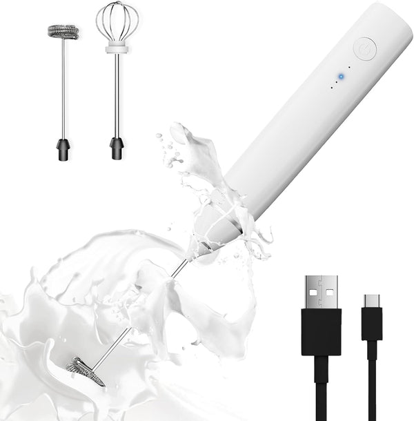 Milk Frother Rechargeable Handheld Electric Whisk with 2 Stainless Whisks, 3 Speed Adjustable Foam Maker