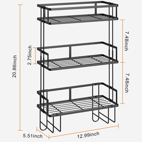 Over The Toilet Storage Shelf, 3-Tier Bathroom Organizer, Upgrade Punch-Free Storage Rack with Hooks, Black