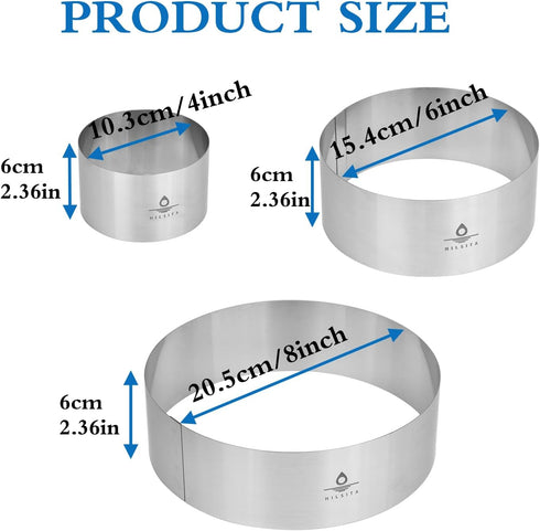 Hilstita 3Pcs Cake Molds for Baking, Stainless Steel Mousse Cake Rings, Mousse Ring Mold Round for Bakeware Tools-4/6/8in (2.36''H) by Hilsita