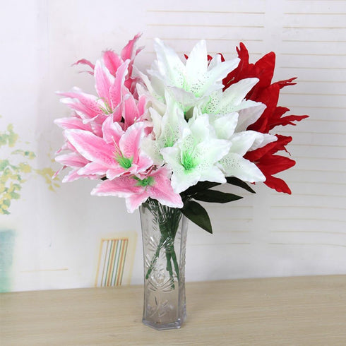 Artificial Lily - 10 Heads Fake Flower Bouquet for Wedding Party Decor, Home, Hotel, Office, Garden Craft Art (Orange)