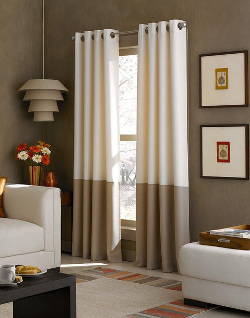 Curtainworks Kendall Color Block Grommet Curtain Panel, 120 Inch, Ivory