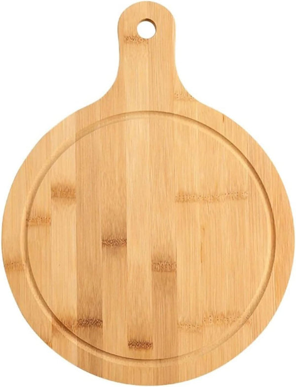 Bamboo Cutting Board, Meat Chopping Boards, Pizza Peel Paddle with Handle for Homemade Baking, Round Board for Pizza,