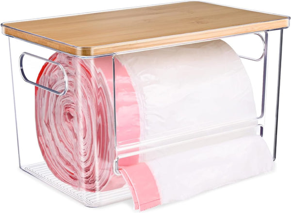 Trash Bag Dispenser, Trash Bag Holder Dispenser with Bamboo Top, Extra Large