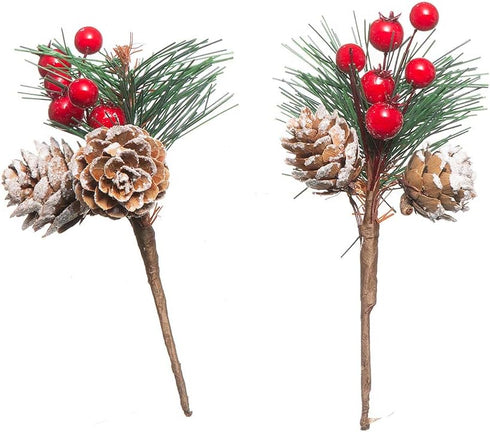 Crafare 20 Pack Artificial Christmas Tree Picks - Assorted Red Berry Pine Picks Spray with Pinecones, Holiday Décor