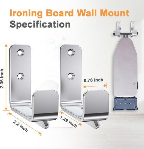 Ironing Board Holder Hanger Wall Mount, 304 Stainless Steel Ironing Board Hanger for Adjustable Distance Ironing Board