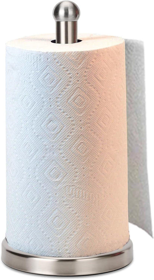 Sturdy Base Paper Towel Holder Stand, Fits Standard and Jumbo Sized Paper Towels for Countertop (Brushed Nickel)