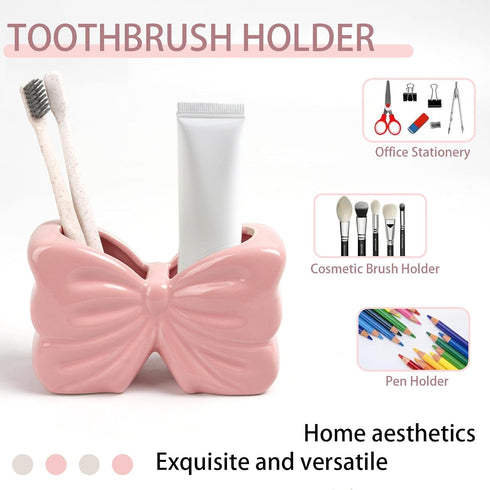 2-Slot Set, Counter Bow Toothbrush Holder Toothbrush and Toothpaste Holder Cute Toothbrush Holder Bathroom Organizer