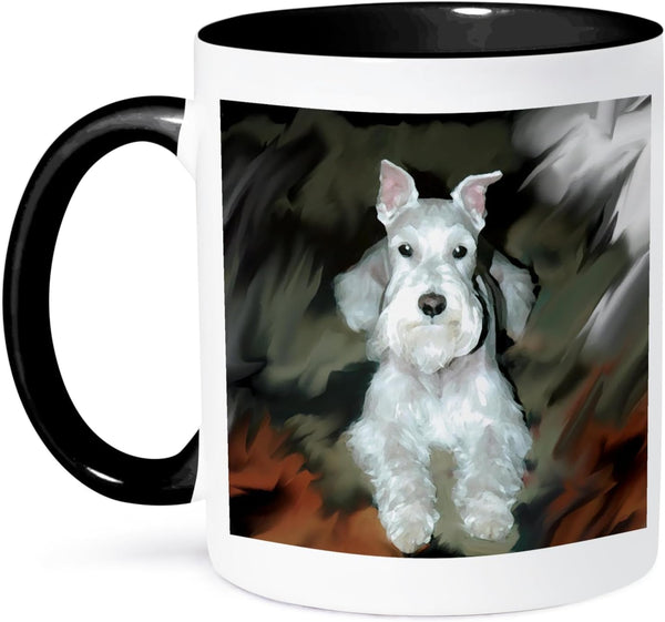 3dRose White Schnauzer - Two Tone Black Mug, 11oz, Multicolored