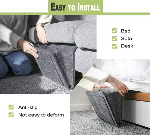 DOURR Felt Bedside Caddy Organizer Storage Pocket for Tablet Magazine Phone Small Things Holder (Gray)