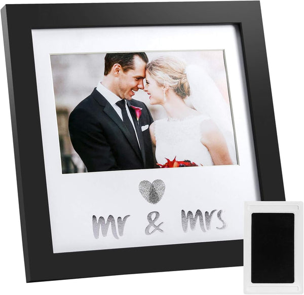 Jinchuan Heart Thumbprint Keepsake Frame and Ink Kit, Wedding Registry Idea Shower Gift for Bride Newlywed (Black Frame)