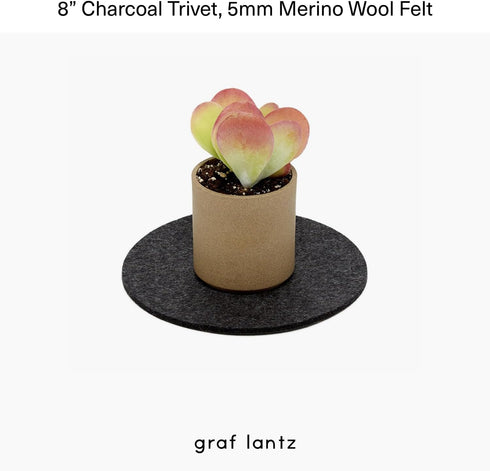 Graf Lantz Trivets for Hot Dishes - Heat Resistant 100% Merino Wool Hot Pads for Kitchen, 8", Charcoal