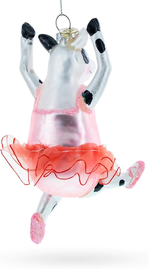 Elegant Cow Dancing Ballet Blown Glass Christmas Ornament