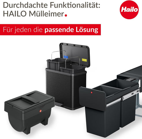 Hailo Compact-Box M Trash Can - 4 Gallon, Lid-Lift, Small Kitchen Bin, Stainless Steel