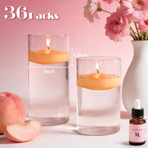 36 Packs 3 Inch 8-10 Honey Peach Scented Floating Candles, Hours Burn Time Sweet Peach Highly Scented Floating Candles