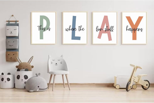 Baccone 8x10 Inch Set 4 Kids Playroom Wall Art Boys Room Wall Decor Childrens Playroom Canvas Prints Baby Boy Kids Room