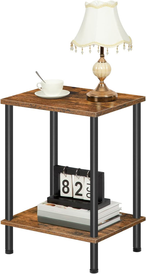 2-Layer BF09BZ01 HOOBRO End Table, Small Side Table, Nightstand with Storage Shelves, Sofa Table for Small Spaces
