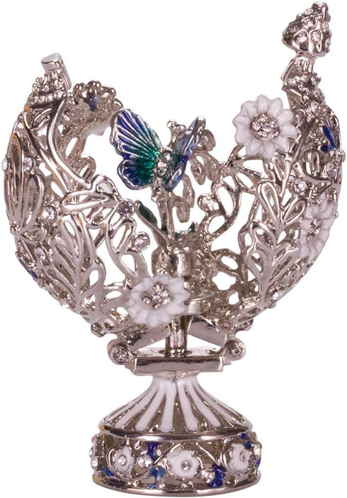 danila-souvenirs 2.8'' (7 cm) Faberge style Carved Egg with Flowers & Butterfly silver color