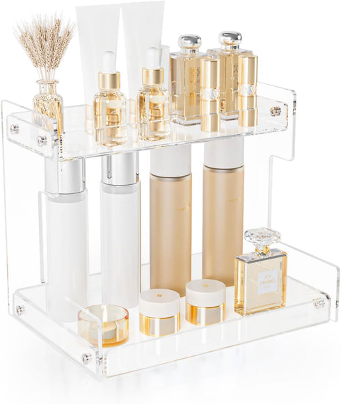 Counter Countertop 2 Bathroom Organizer Tier Storage Acrylic Corner Makeup Organizer for Perfume Stand, Vanity Holder