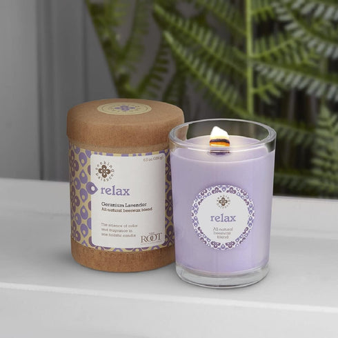Root Candles Seeking Balance Small Spa Candle - 6.5-Ounce, Relax: Geranium Lavender