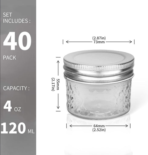 4 OZ 40 PACK VERONES Mason Jars Canning Jars, Jelly Jars With One Piece Regular Lids, Ideal for Jam, Honey, Wedding