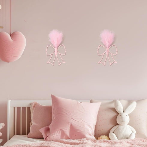 2 Weysat Pcs Pink Bow Wall Decor Boho Nursery Metal Decoration with Artificial Pampas Wall Art Hanging Planters