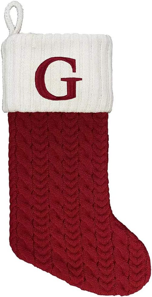 St. Nicholas Square 21-inch Monogram Embroidered Initial Cable Knit Christmas Holiday Stocking