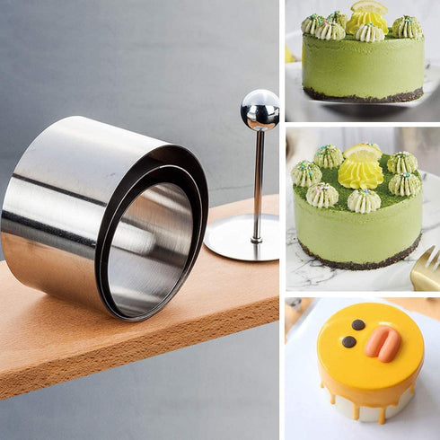 Set of 3 Round Stainless Steel Cake Rings, Mousse Cake Ring Mold with Press Set
