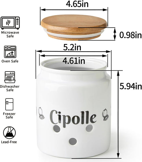 Meideal Counter, 5.2 inch Large Ceramic Garlic Keeper for Garlic Holder Storage with Wooden Lid, Garlic Saver to Keep