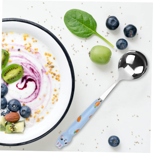 4pcs Bunny Dessert Spoon Set - Espresso, Ice Cream, Asian Soup Spoons, Stainless Steel Rabbit Design, Child Handle