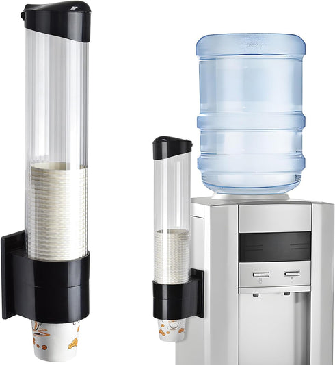 LBTING Cup Dispenser, Water Cooler Pull Type Holder for 7oz - 12oz Cone or Flat Bottom Cups, Black