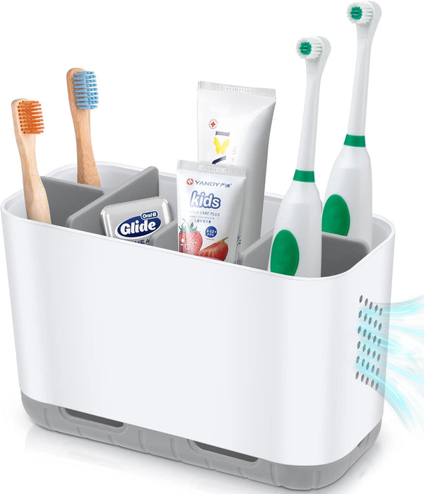 Boperzi Toothbrush and Toothpaste Holder, Adjustable Dividers for Bathroom Countertop, Rustic Decor Set for Family