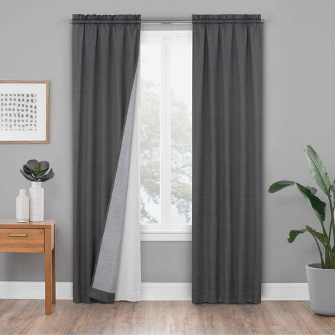 ECLIPSE Solid Minimalist Blackout Thermal Liner for Window Curtains, 2 Panels, 27" x 60", White