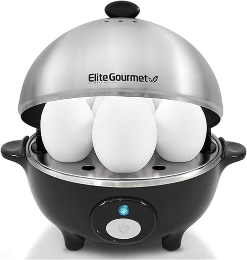Elite Gourmet EGC-508 Rapid Egg Cooker - 7 Easy-To-Peel Hard, Medium, Soft Boiled Eggs, Poacher, Omelet Maker, Auto