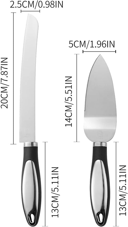 Cake Knife and Server Set, Non-Slip Swirl Grip Cake Cutter and Pie Spatula for Weddings and Parties
