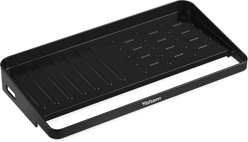 YOHOM 2-in-1 Suction Cup Sponge Holder for Kitchen, Undermount Sink Plastic Scrubber Tray Organizer (Black)