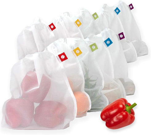 Set 5 FLIP AND TUMBLE - Reusable Produce Bags Washable Mesh Bags for Fruits and Vegetables, Tough and Tear Proof