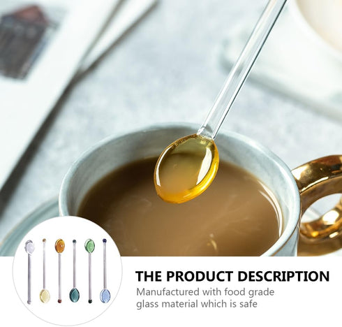 6Pcs Coffee Spoon Glass Tasting Spoon Teaspoon Stirring Spoon for Tea Dessert Cocktail Appetizer Cold Drink