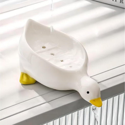 Fewile 1 Pack Shower,Bathroom,Bar,Kitchen,Counter Duck Ceramic Soap Dishes,Soap Holder with Drain,Soap Dish