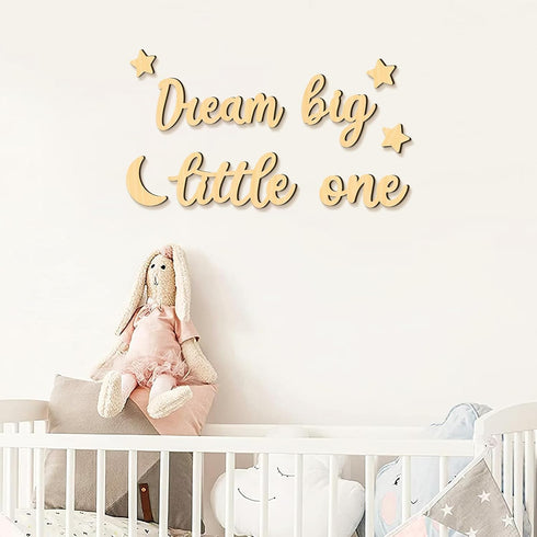 8PCS Xylolfsty Dream Big Little One Wall Decor Baby Room Decor Boho Moon Stars Wooden Sign Decoration Boys Girls