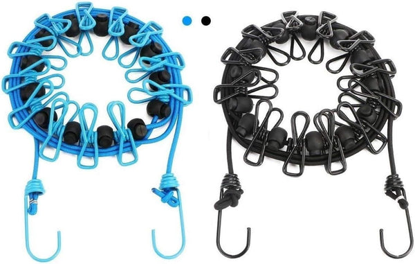 2 Pack Portable Clothesline with 12 Clothespins, Windproof Retractable Elastic Laundry Line for Drying