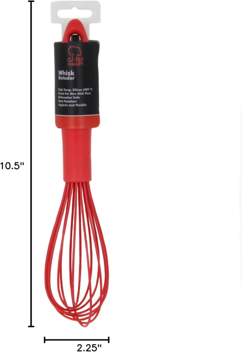 Chef Craft Premium Silicone Wire Cooking Whisk, 10.5 Inch, Red Color