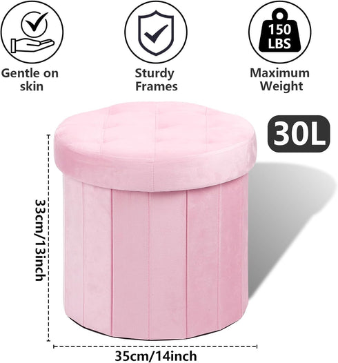 14x14x13 inch AmasSmile Storage Ottoman Folding Foot Rest Stool, Small Leather Footstool Bench, Short Ottoman Bench