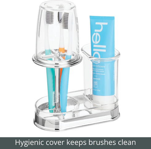Countertop mDesign Plastic Toothpaste and Toothbrush Holder Center with Cup/Cover - Organizer for Bathroom Vanity