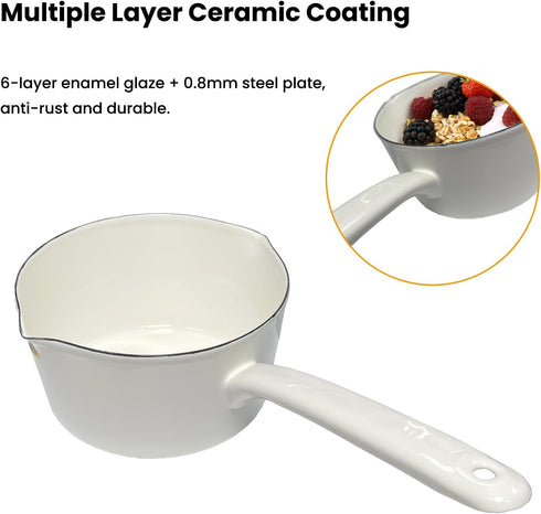 Enamel Milk Pan, 1.2L Mini Butter Warmer with Pour Spout, Nonstick Enamel Saucepan for Induction, Electric, Gas Stoves