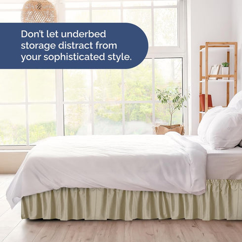 Wrap Around Dust Ruffle Bed Skirt - Beige - King Size with 15 Inch Drop, Adjustable Pleated Bedskirt, Wrinkle Free