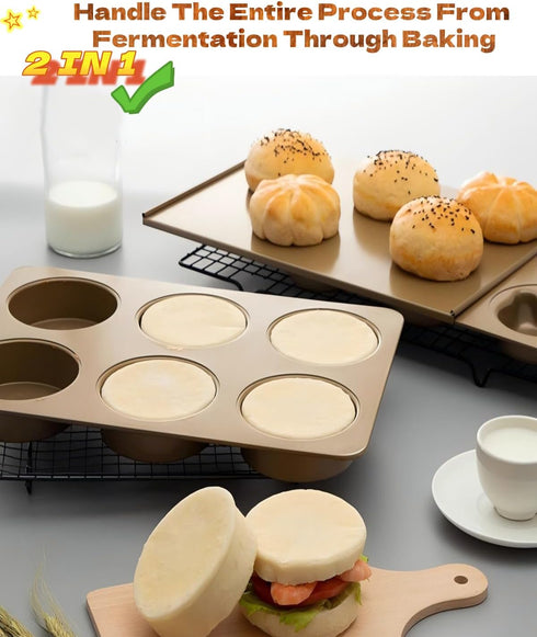 3.7inch 6 Muffin Top Pan for Baking with Lid Jumbo Size, Cup Straight Side Professional English Muffin Cupcake Pan
