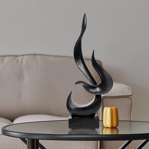 Paytonture Black Fire Flame Sculpture, Modern Abstract Resin Statue, Art Statue Home Decor for Living Room TV Stand