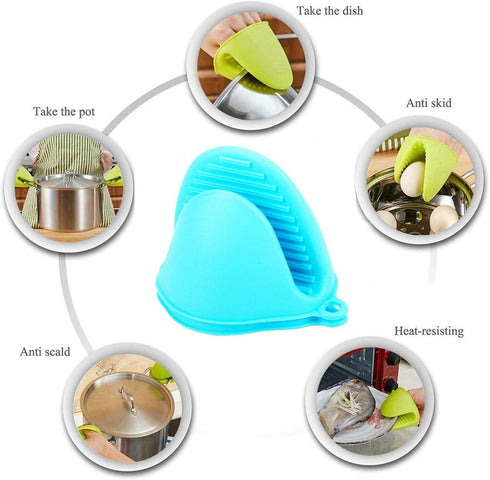 2 Pairs Mini Oven Gloves - Silicone Heat Resistant Cooking Pinch Mitts Potholder for Kitchen Cooking & Baking (Red and